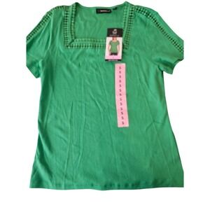 Rafaella Kelly Green Crochet Trim Square Neck Cotton Top RSKSF064 Womens Small